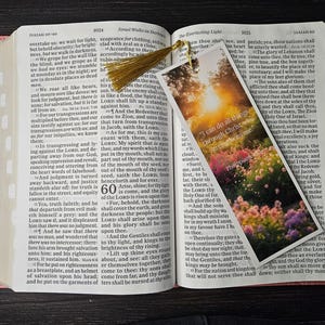 May include: A pink bookmark with a floral design and a sunset in the background. The bookmark has the text "I can do all things through Christ who strengthens me." and "Philippians 4:13".
