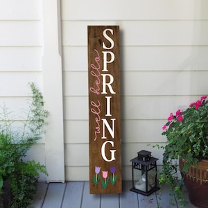 Panneau de porche printanier, plaque de bienvenue, tulipe décorative, saisonnier, ferme, rustique, fait main