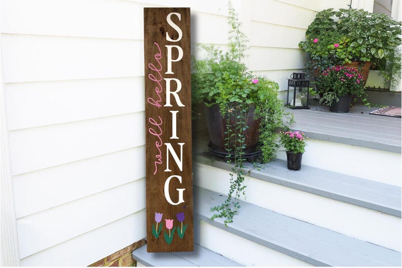 Spring Porch Sign, Welcome Sign, Tulip Decor, Seasonal, Farmhouse ...