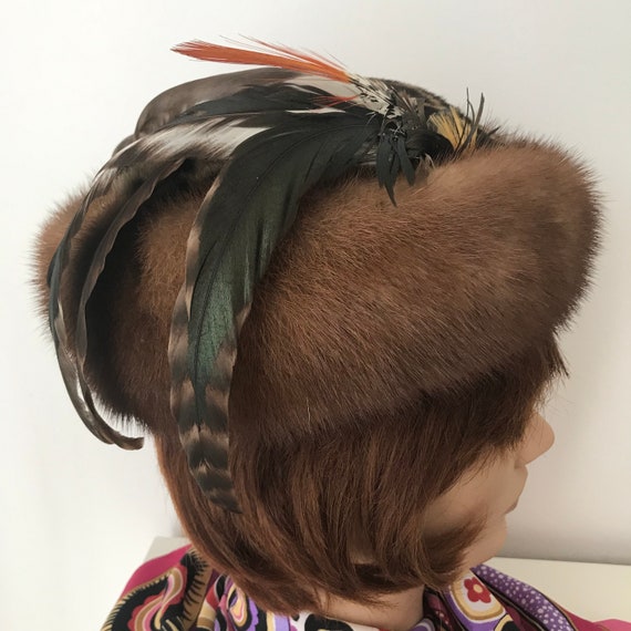 Women Exotic Spotted Fur Hat with Mink Fur Trim a… - image 2
