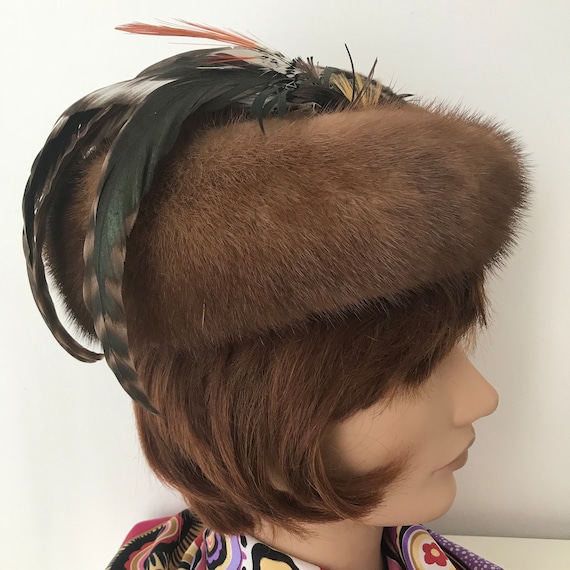 Women Exotic Spotted Fur Hat with Mink Fur Trim a… - image 1
