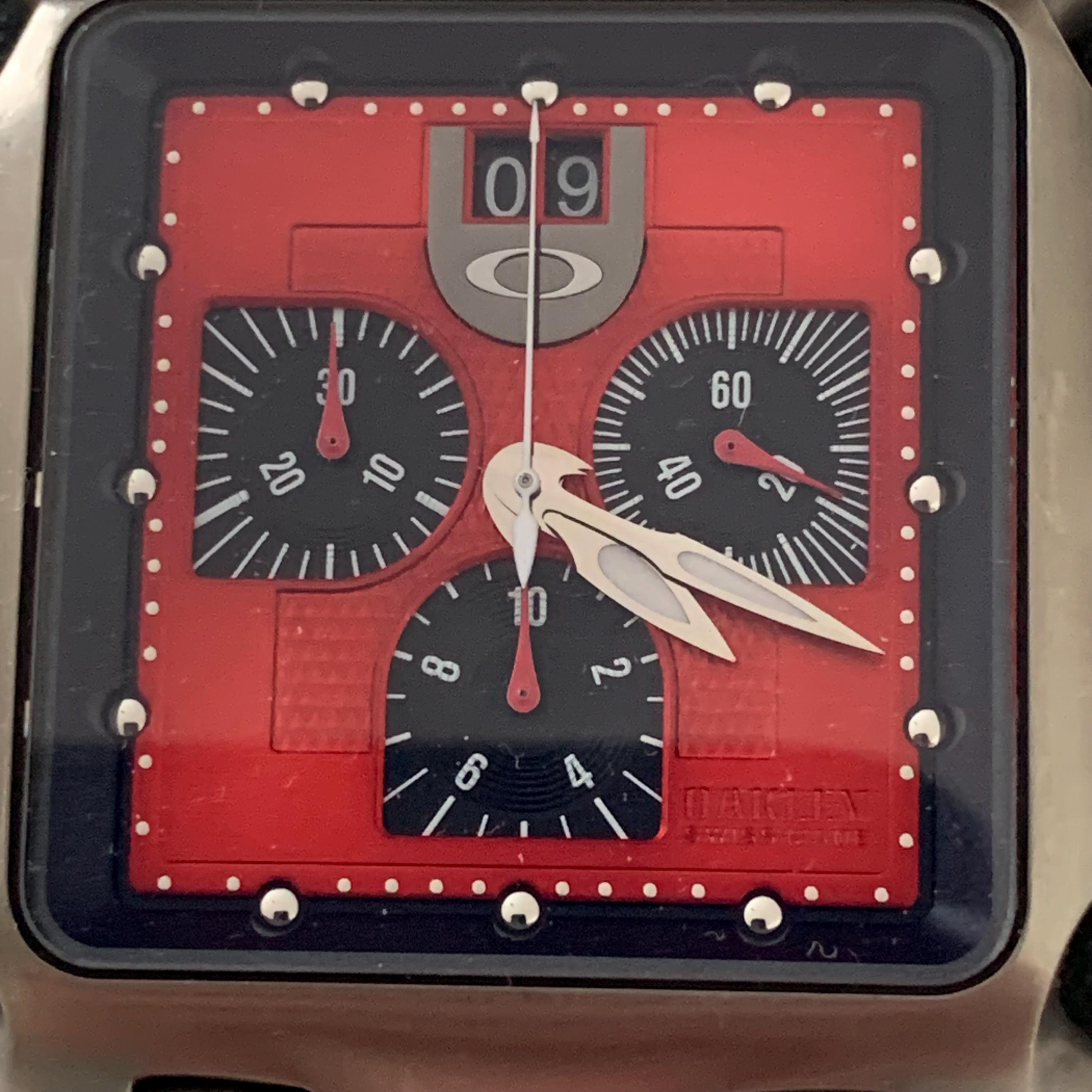 Oakley Original Minute Machine Titanium Red Dial Watch 