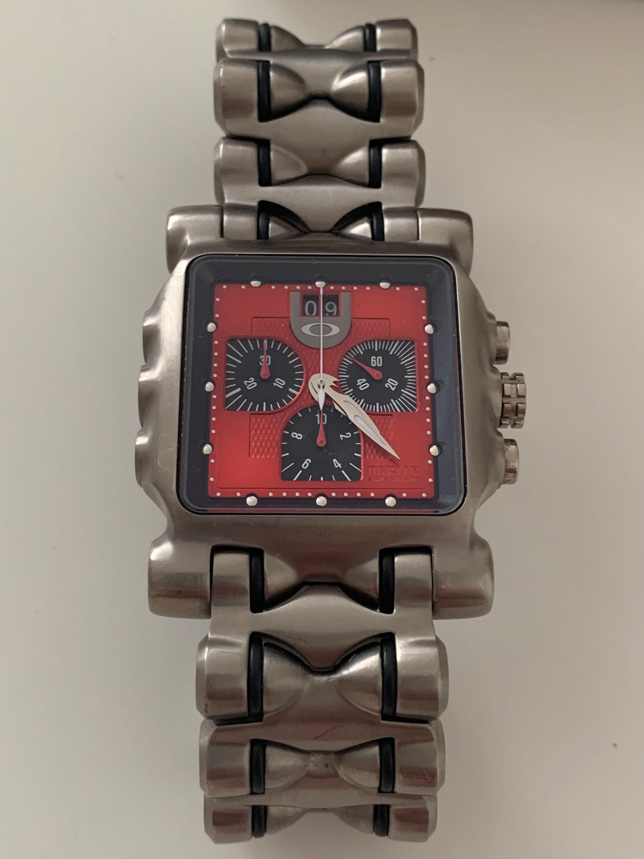 Oakley Original Minute Machine Titanium Red Dial Watch 