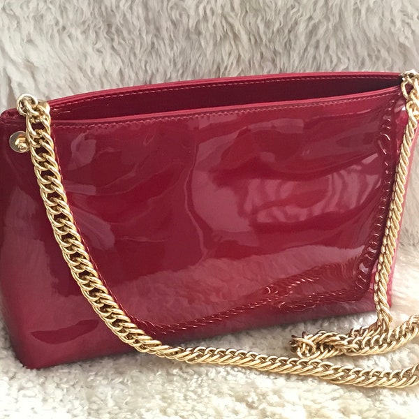 Due Fratelli Laque Genuine Leather Burgundy Red Handbag Clutch Purse