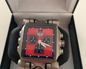Oakley Original Minute Machine Titanium Red Dial Watch "Time Tank" with Titanium Bracelet