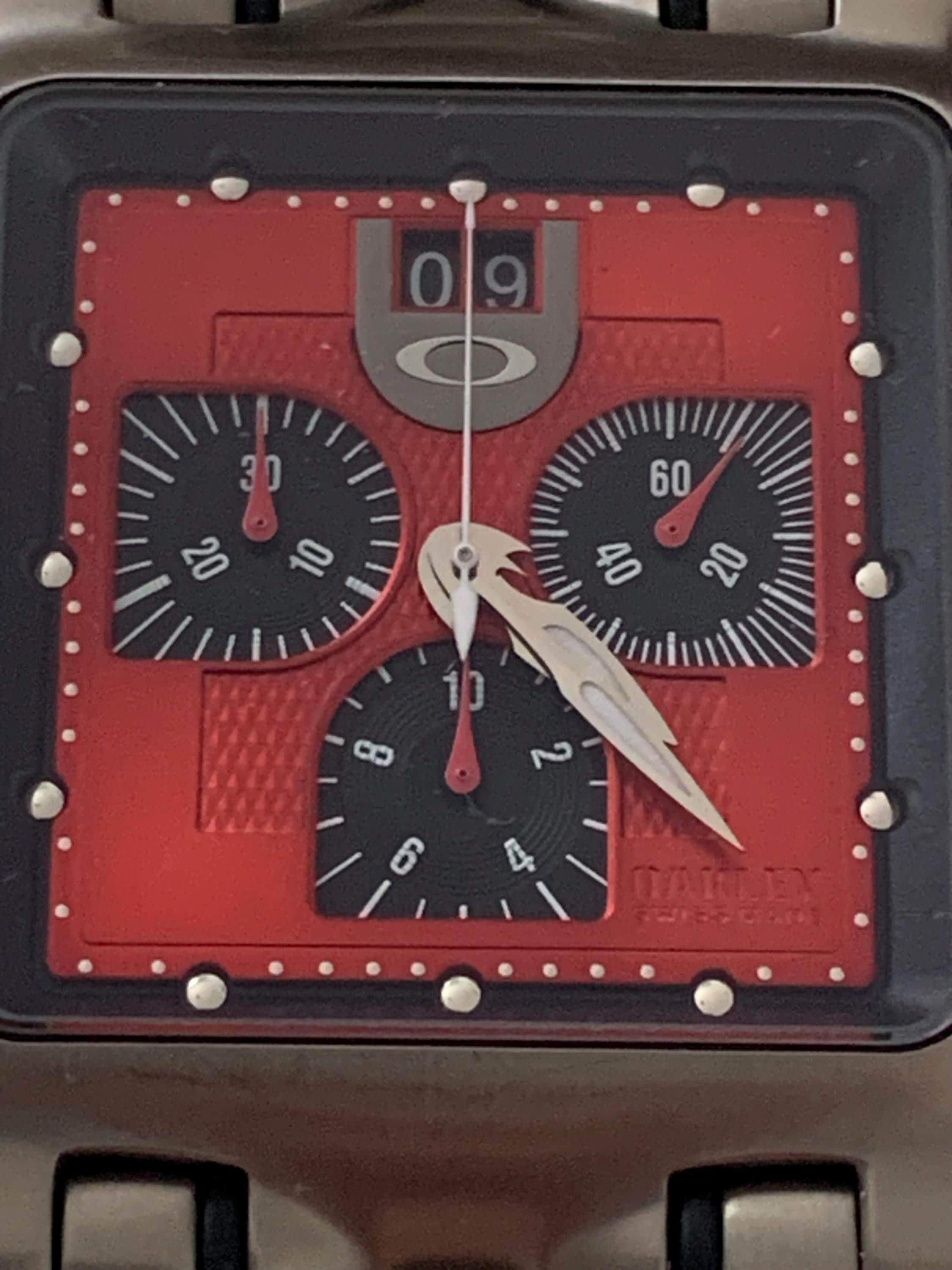 Oakley Original Minute Machine Titanium Red Dial Watch 