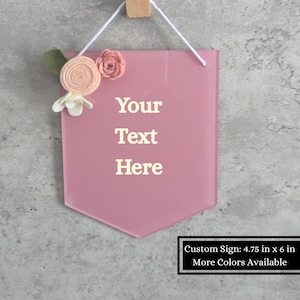 Personalized Small Hanging Acrylic Sign with Handmade Felt Flowers- Teacher Gift, Reading Nook Sign, Wall Hanging Decor