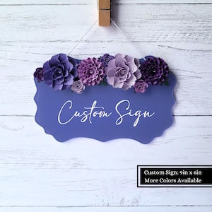 Acrylic Hanging Sign, Custom and Personalized Sign, Name Sign, Business Sign, Wall Hanging Home Decor, Sign with Flowers, Gift Idea for Mom