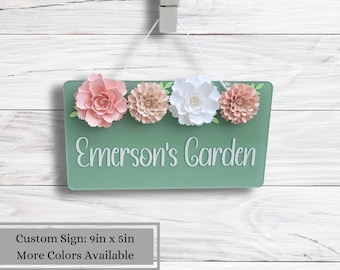 Personalized Acrylic Hanging Door Sign with Custom Handmade Flowers