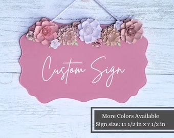 Acrylic Hanging Sign, Custom and Personalized Sign, Name Sign, Business Sign, Wall Hanging Home Decor, Sign with Flowers, Gift Idea for Mom