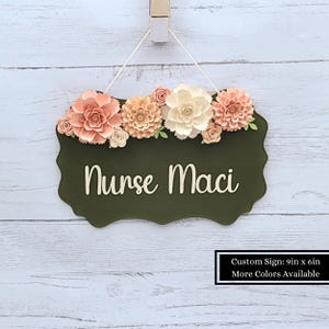Custom Nurse Name Acrylic Hanging Sign with Paper Flowers, Nurse Appreciation Gift, Gift for Nurse, NICU Nurse, Medical Professional