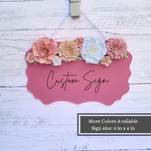 Acrylic Hanging Sign, Custom and Personalized Sign, Name Sign, Business Sign, Wall Hanging Home Decor, Sign with Flowers, Gift Idea for Mom