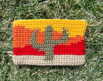 Crochet Sunset Cactus Stash Bag - Red, Orange, Yellow, Green