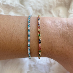 Blue White Multiple Colored Diamond Tennis Bracelet