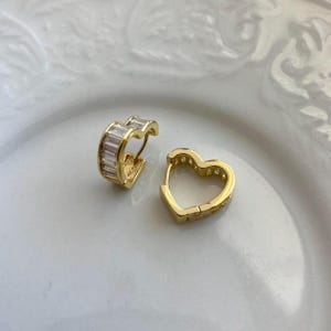Diamond Heart Gold Hoop Earings