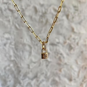 Gold Lock Paperclip Chain Necklace