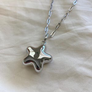 Puffy Star Charm Link Chain Silver Necklace