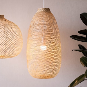 Eco-Friendly Flexible Bamboo Handmade Pendant Hanging Lamp, Natural Lighting for Weddings, Events, Restaurant, Yoga Decor, Unique Gift Idea