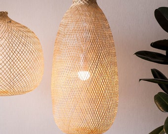 Handmade Bamboo Pendant Light, Woven Lampshade, Boho Ceiling Light, Japandi Lighting, Rattan Style Lamp Shade, Scandinavian Minimalist Decor