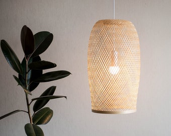 Handmade Bamboo Pendant Lamp, Woven Basket Light, Bohemian Home Decor