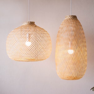 Bamboo Pendant Light, Fish trap lamp, Flexible Bamboo Lamp Shade, Yoga Light Fixture decor, Woven Hanging Lantern, Boho Ceiling Lighting