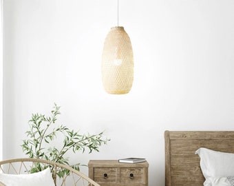 Flexible Bamboo Pendant Light, Bohemian Boho, Flexible Bamboo Lamp Shade, Handmade Pendant Lamp, Natural Woven Lantern, Bohemian Decor