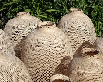 OVERSIZE Flexible Natural Bamboo Lighting Extra Large Woven Bamboo Pendant Light, Bohemian Lamp Shade, Handmade Japandi Style