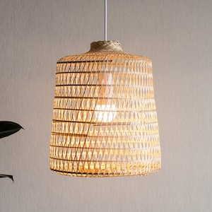 Bamboo Pendant Light, Handmade Basket Ceiling Light, Bohemian Decorations, Boho, Asian Home Decor, Wicker Tribal Light, Woven Hanging Lamp