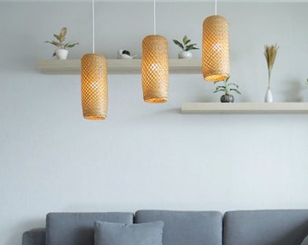 Bamboo Pendant Light Set of 3, Handmade Woven Asian Lanterns