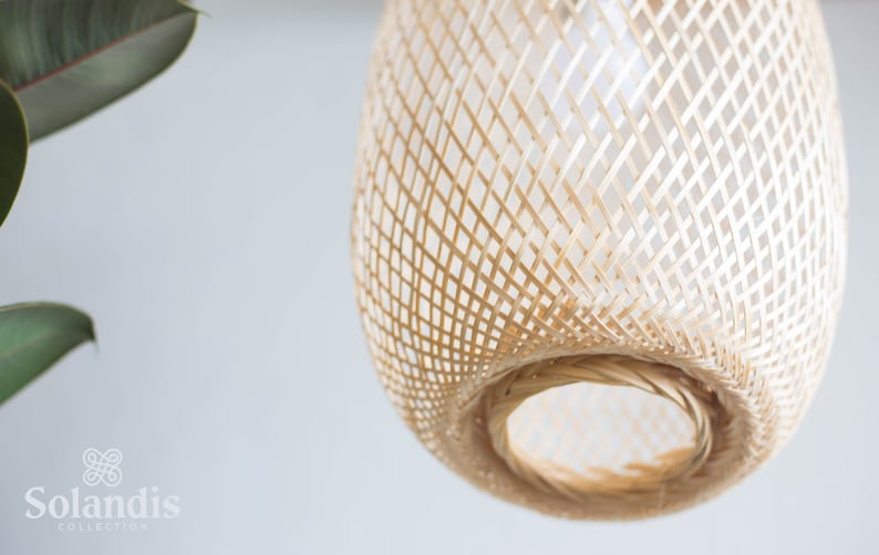 Bamboo Pendant Light, Fish trap lamp, Flexible Bamboo Lamp Shade, Yoga Light Fixture decor, Woven Hanging Lantern, Boho Ceiling Lighting afbeelding 4