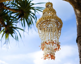 Seashell Chandelier | Boho Shell Wind Chime, Coastal Decor