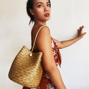 Straw Bag, Water Hyacinth Bag, Seagrass bags, holiday Bag, Handle Bag, Handmade Basket, Boho bag, Krajood bag, Plant handbag, Beach bag image 1