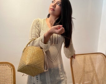 Handmade Krajood Straw Bucket Bag | Sustainable Beach Purse