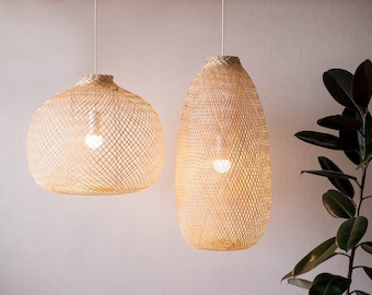 Flexible Bamboo Pendant Light, Handmade Woven Lantern, Bohemian Decor