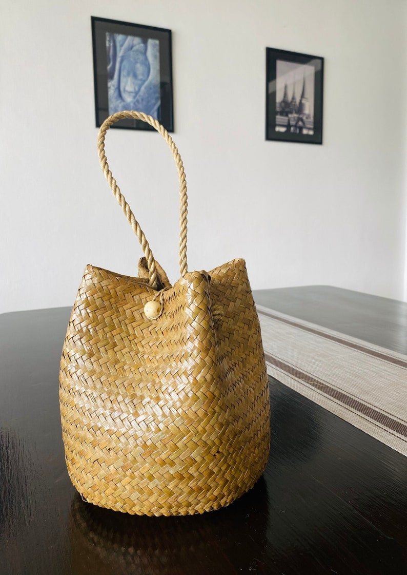 Bolso de paja, bolso de jacinto de agua, bolsos de pasto marino, bolso de vacaciones, bolso de asa, cesta hecha a mano, bolso Boho, bolso Krajood, bolso de planta, bolso de playa imagen 2