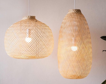 JAPANDI Minimalist Eco-Friendly Flexible Bamboo Handmade Pendant Hanging Lamp, Natural Lighting for Weddings, Events, Restaurant, Yoga Decor