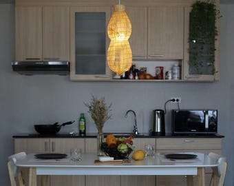 Handmade Bamboo Pendant Light, Bohemian Fishing Net Lantern