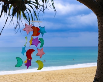 Multicolored Capiz Shell Wind Chime | Bohemian Garden Decor