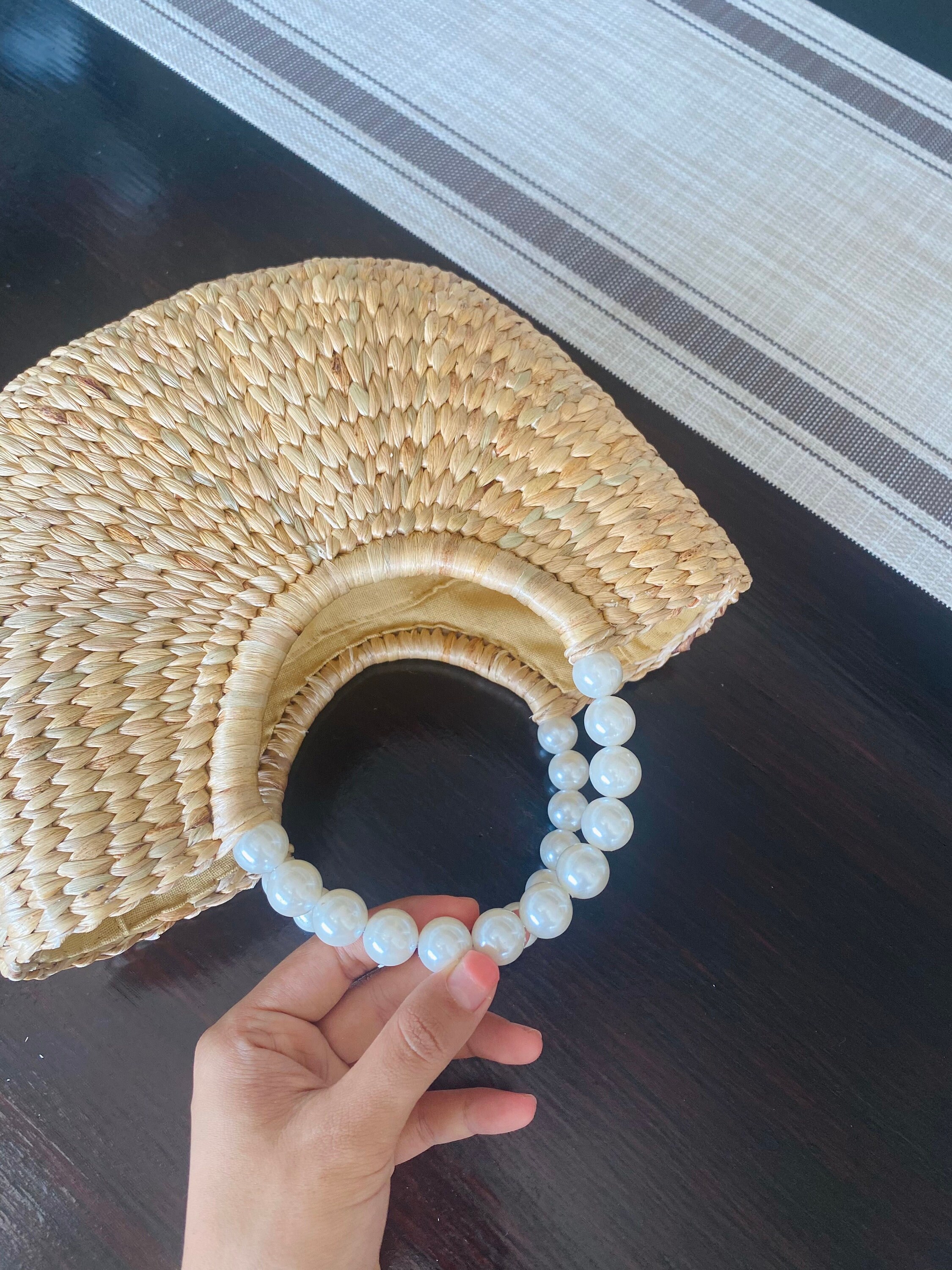 Handmade Water Hyacinth Boho Bag, Pearl Handle - Etsy