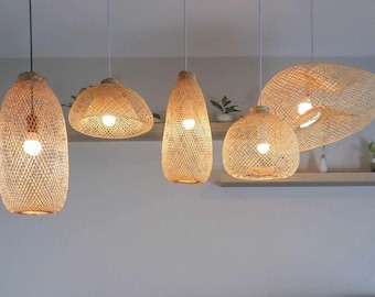 Handmade Japandi Style Bamboo Woven Flexible Lampshade, Boho lightning, Minimalist Wedding Lights