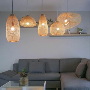 Minimalist Eco-Friendly Flexible Bamboo Handmade Pendant Hanging Lamp, Natural Lighting for Weddings, Events, Restaurant, Yoga Decor