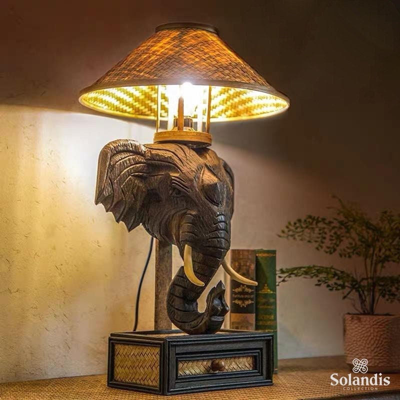 Handcrafted Wooden Elephant Lamp Bedside Lamp Carved Etsy