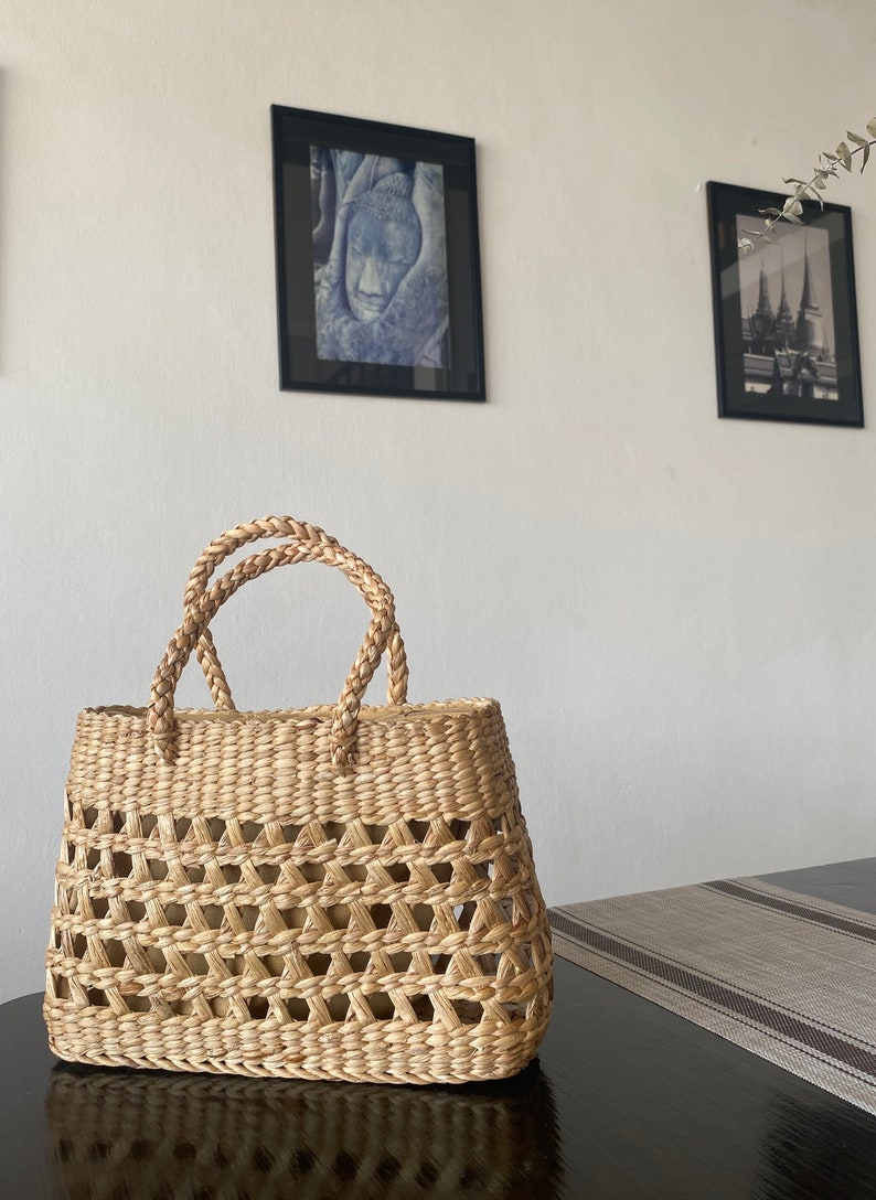 Handmade Water Hyacinth Boho Bag, Woven Beach Tote - Etsy