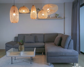 Handwoven Bamboo Pendant Lamp, Adjustable Shape, Natural Lighting