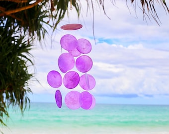 Purple Capiz Shell Wind Chime | Coastal Boho Decor
