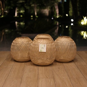 BUY 3 GET 1 FREE - Free Shipping Round Bamboo Pendant Light, Bamboo Lampshade, Wooden Ball Lamp, Hanging Basket Natural Woven Bohemian Boho