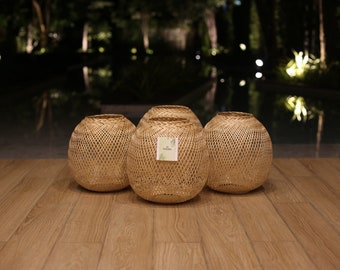 BUY 3 GET 1 FREE - Free Shipping Round Bamboo Pendant Light, Bamboo Lampshade, Wooden Ball Lamp, Hanging Basket Natural Woven Bohemian Boho