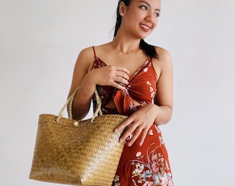 Straw Bag, Water Hyacinth Bag, Seagrass bags, holiday Bag, Handle Bag, Handmade Basket, Boho bag, Krajood bag, Plant handbag, Beach bag