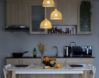 Handmade Bamboo Pendant Light Set, Asian Wicker Lamp, Modern Lighting