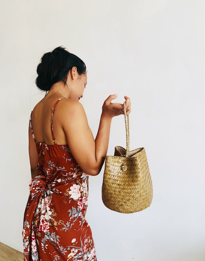 Straw Bag, Water Hyacinth Bag, Seagrass bags, holiday Bag, Handle Bag, Handmade Basket, Boho bag, Krajood bag, Plant handbag, Beach bag image 10